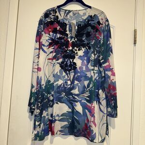 NEW Chico's 3 Split Neck Tunic Spring Paradise 3/4 Sleeve Brand New With Tags